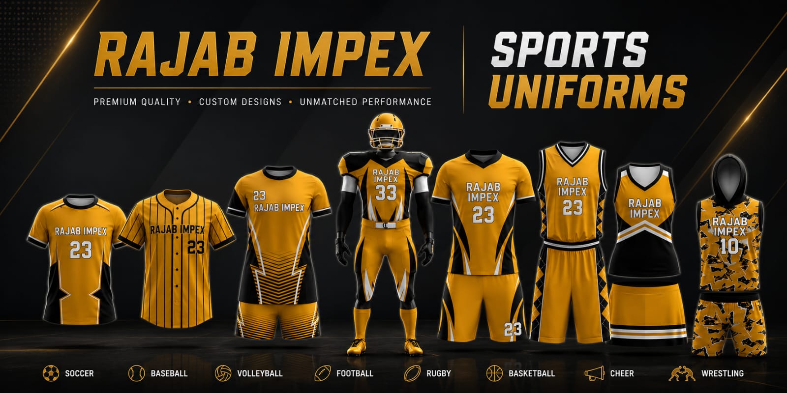 Rajab Impex sports uniforms collection banner